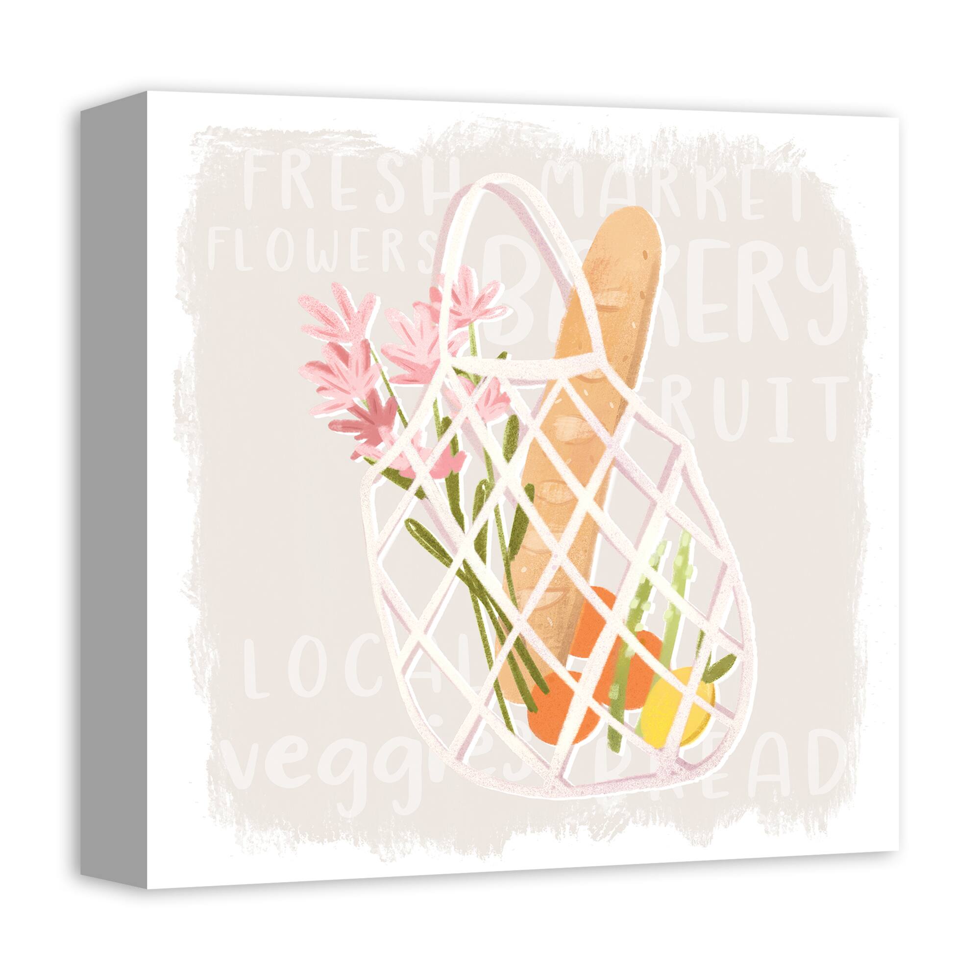 Floral Market Tote 12" x 12" Canvas Wall Art